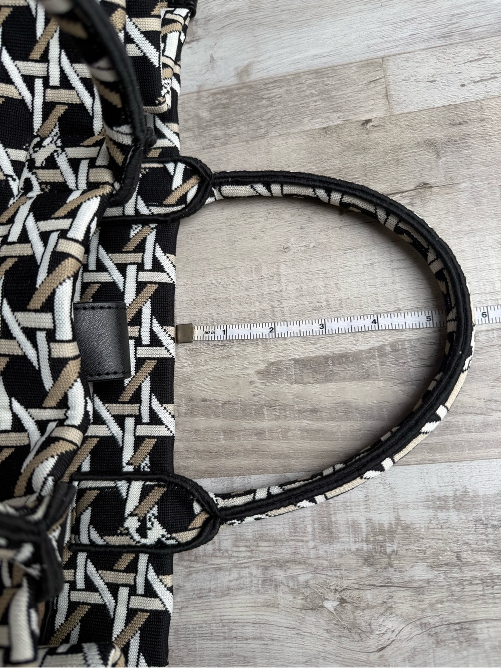Tory Burch Ella Circular Knit Tote - Black, White and Tan - Picture 11 of 16